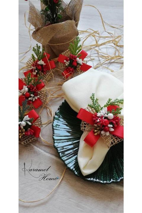 Karamelhome Yılbaşı Çam Dallı 6'lı Peçete Yüzüğü