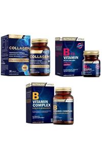 Nutraxin Tip 1 Ve Tip 3 Hidrolize Kolajen Içeren 30 Tablet+b12 1000 Mcg 60 Tablet+b Vitamin Complex 60 Tablet