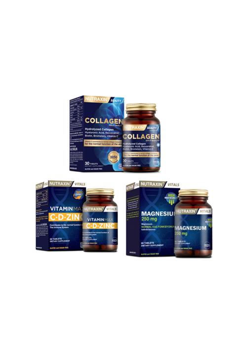 Nutraxin Hidrolize Kolajen Hyaluronic Acid 30 Tablet+vitamin Max(c ,d, Zinc)60 Tablet+magnezyum 60 Tablet