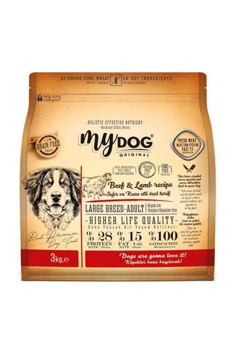 mydog %70 Tahılsız Sığır Ve Kuzu Etli Büyük Irk Köpek Maması 3 Kg