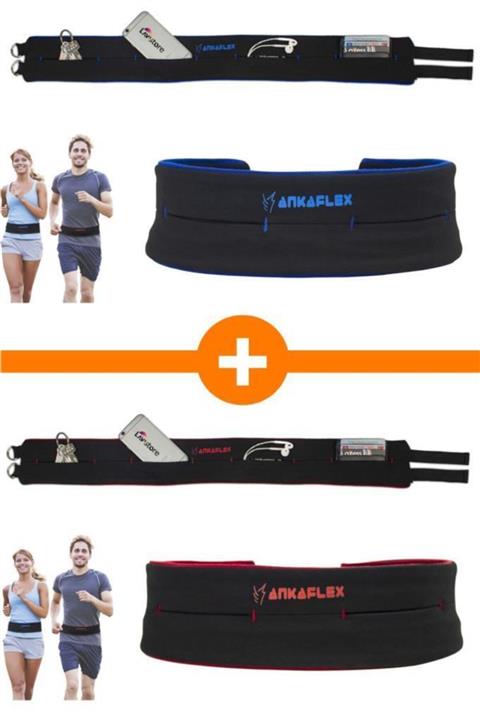 Ankaflex 2 Adet Yeni Nesil Bel Çantası Spor Aktivite Seyahat Kemeri Koşu Fitness Kırmızı Mavi Renk