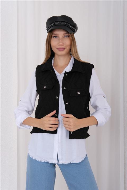 For Angels Siyah Çıtçıtlı Yelek