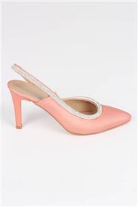 Modabuymus Gümüş Taşlı Mercan Saten Stiletto Topuklu Ayakkabı- Sial