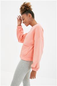 TRENDYOLMİLLA Pembe Cep Detaylı Şardonlu Basic Örme İnce Sweatshirt TWOAW22SW1086