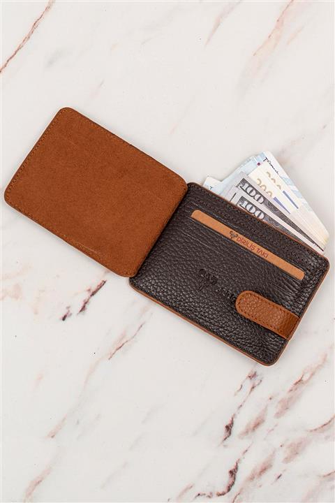 Molenza Kahverengi Renk Taba Detaylı Orijinal Deri Kartlık Cüzdan