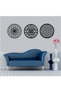 decorium pleksi Yaşam Çiçeği Sri Yantra Ve Torus 3'lü Set Duvar Tablosu