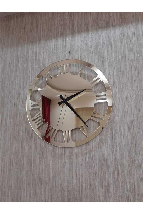 Tuba Decor Büyük Gold Dekoratif Oval Duvar Saati 60x60 Cm Mdf Üzeri Altın Sarısı Aynalı Pleksi
