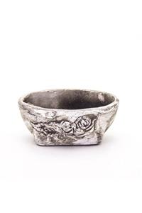 MF Botanik Gül Desenli Gül Motifli Oval Aranjman Beton Saksı Kaktüs Çiçek Saksısı Eskitme 16 X 7 X 11 Cm