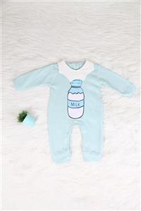 PumpkinKidsWear Bebek Mavi Milk Yazılı Alttan Çıtçıtlı Tulum 0-12 Ay