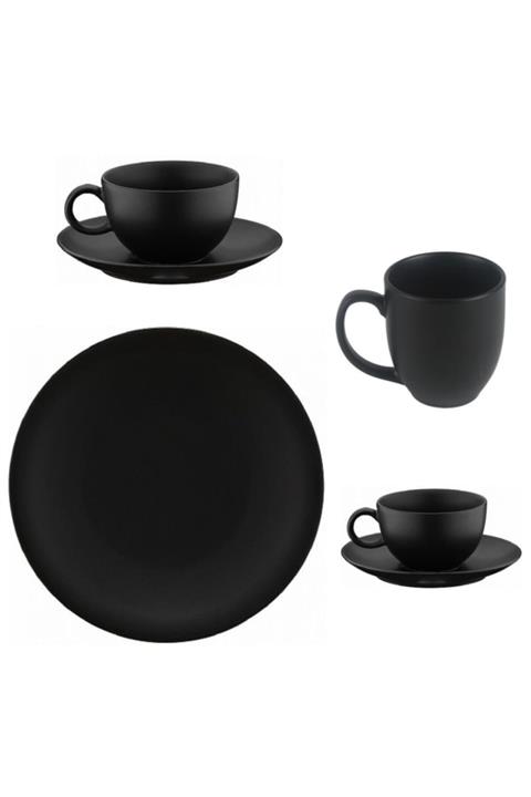 elsanat 36 Parça Mat Siyah Porselen Misafir Servis Takımı