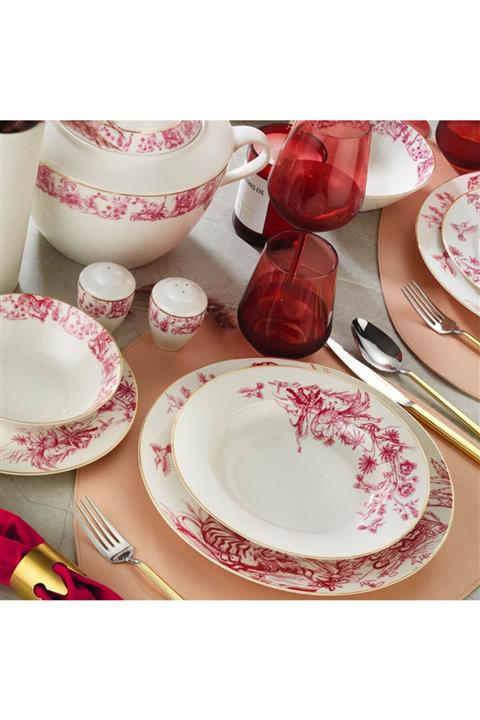 Kütahya Porselen Bone Kalipso 62 Parça 1138621 Desenli Yemek Takımı