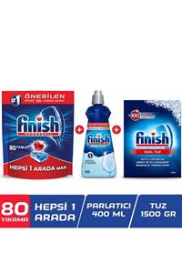 Finish Hepsi Bir Arada 80 Tablet Bulaşık Makinesi Deterjanı+Finish Parlatıcı 400 Ml+Finish Tuz 1500 Gr