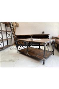 Cemre Doğal Ahşap Eskitme Metal Ahşap Orta Sehpa