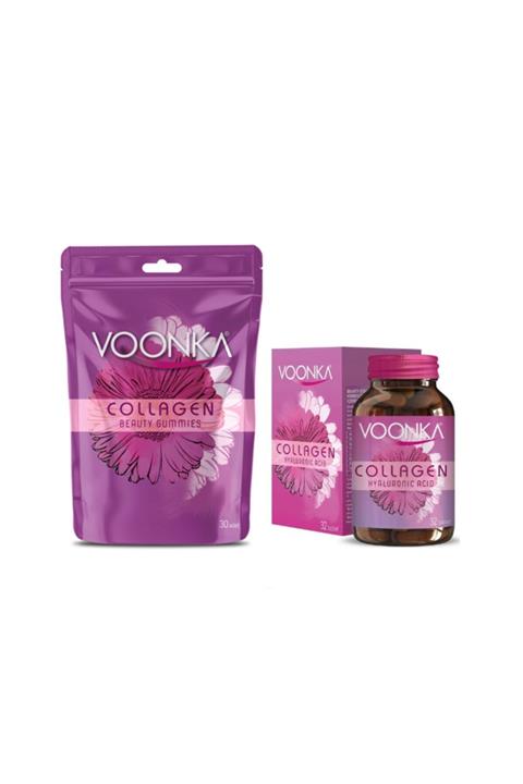 Voonka Collagen Hyaluronic Acid Kollajen 32 Tablet+Collagen Beauty Gummies 30 Çiğnenebilir T. Kolajen Set