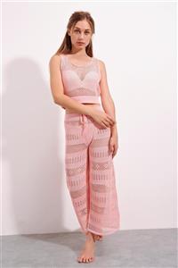 CHUBA Kadın Pembe New Summer Ajurlu Triko Pantolon Plaj Takım 21s702