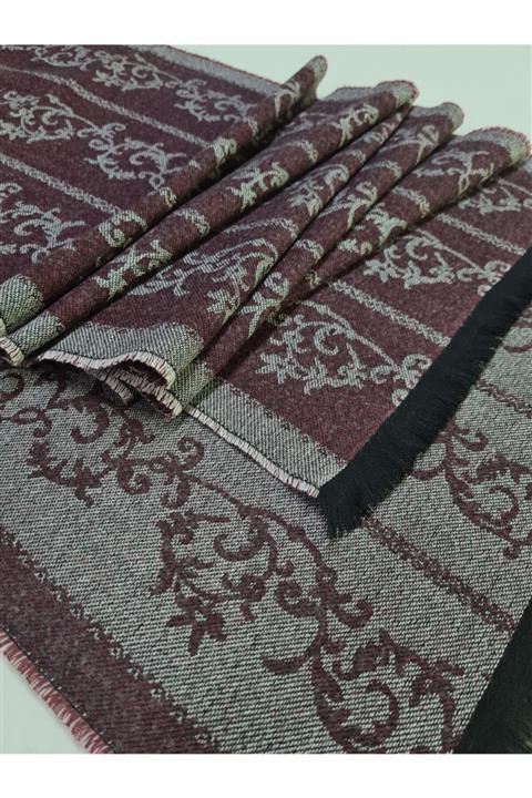 moda kaşkol Moda Bordo Desenli Polyester-viskon Dokuma Atkı
