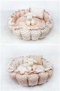 Babynest Yuvarlak Yatak/oyun Minderi Ve Yastığı Yıldız Zikzak