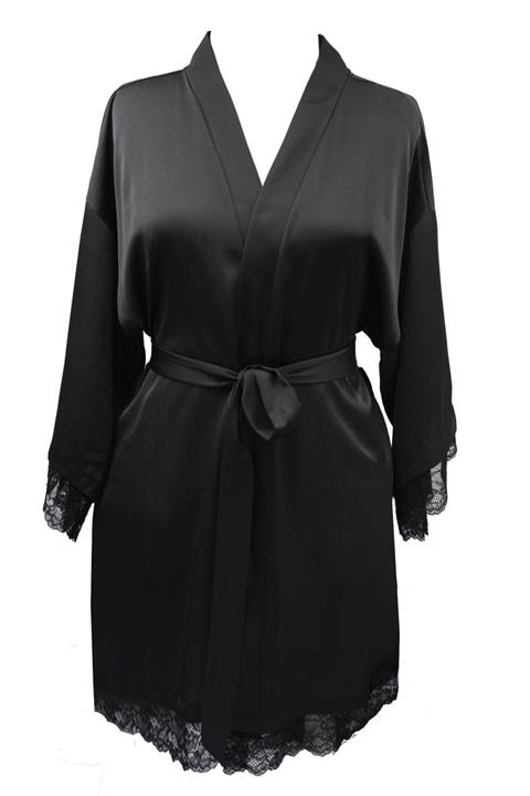 Magic Form 37430 Kadın Siyah Krep Saten Dantelli Sabahlık