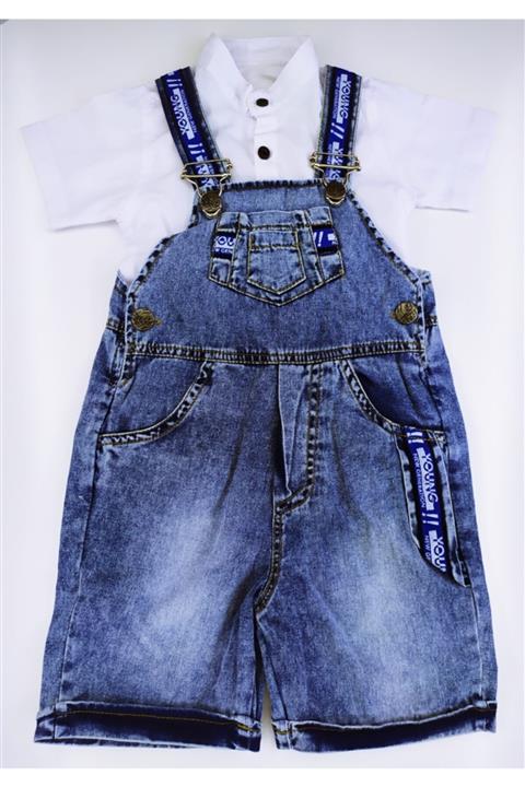 Babyboy Hakim Yaka Gömlekli Erkek Çocuk Cep Detaylı Kot Bahçıvan Salopet