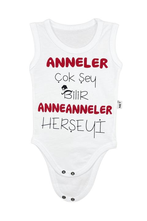 Netmodatasarım Bebek Beyaz  Anneler Çok Şey Bilir Anneanneler Her şeyi Yazılı Body Zıbın