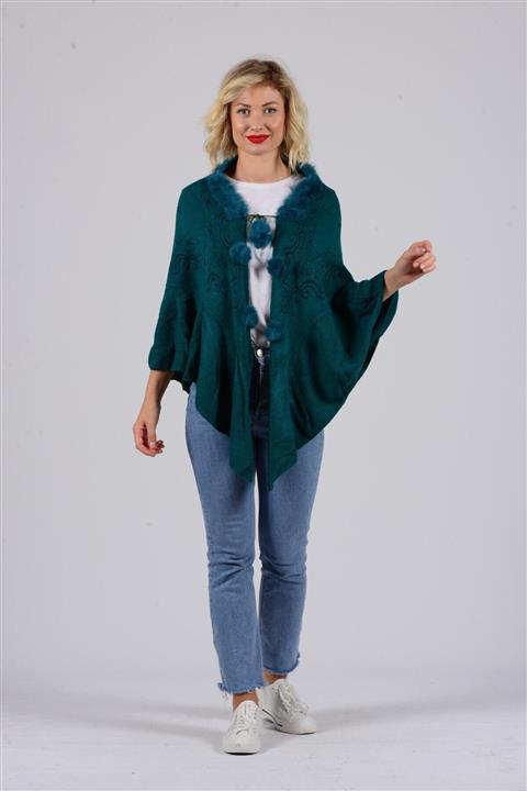 Gezgin tekstil ve aksesuar Kadın Su Yeşili Ponponlu Panço