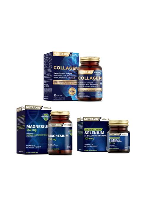 Nutraxin Kolajen Takviyesi 1050mg 30 Tablet+magnezyum Takviyesi 250mg 60 Tablet+selenium 100 Mcg 100 Tablet