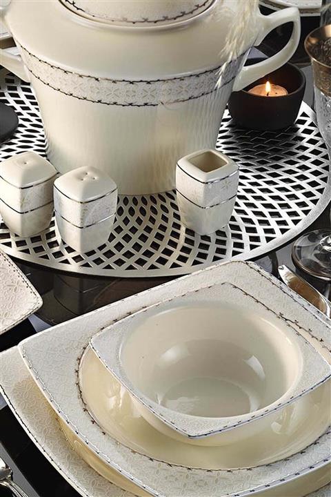 Kütahya Porselen Bone Mare 62 Parça Platin Fileli Yemek Takımı 36420