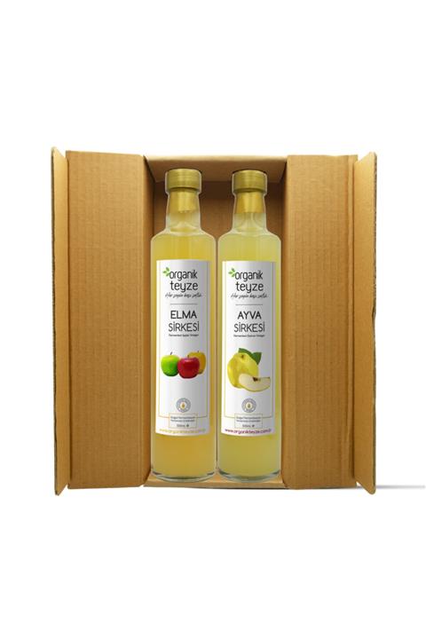 Organik Teyze Doğal Fermantasyon Elma Sirkesi Ayva Sirkesi 500ml 2li Paket