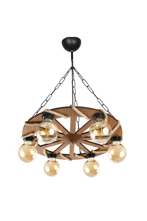 Morvizyon Wheel Tekerlek Tasarım 6 Lı Rustik Ahşap Avize - M261