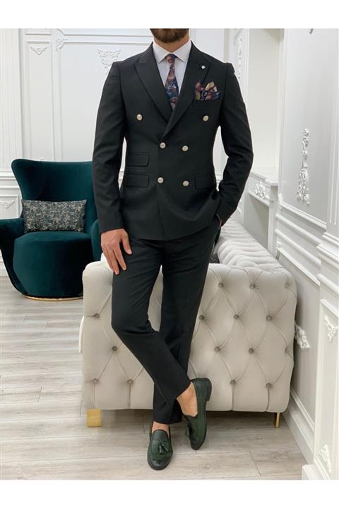 PAREZ Slim Fit Erkek Kruvaze Takım Elbise