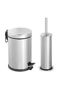 ZÜBAHOME Banyo Seti 2'li Çöp Kovası Klozet Fırçası 12 Litre Inox