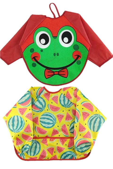 ÖZLEM BEBE 6-24 Ay Kollu Mama Önlüğü Karpuz Kurbağa