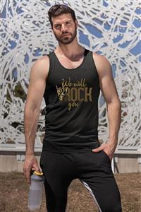 Angemiel Erkek Siyah Wear We Will Rock You Pamuklu Baskılı Atlet