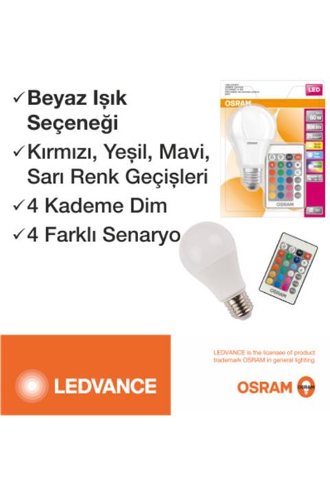 Osram Led Uzaktan Kumandalı Renk Değiştiren 9w 806 Lm E27 Ampul Beyaz  Sarı