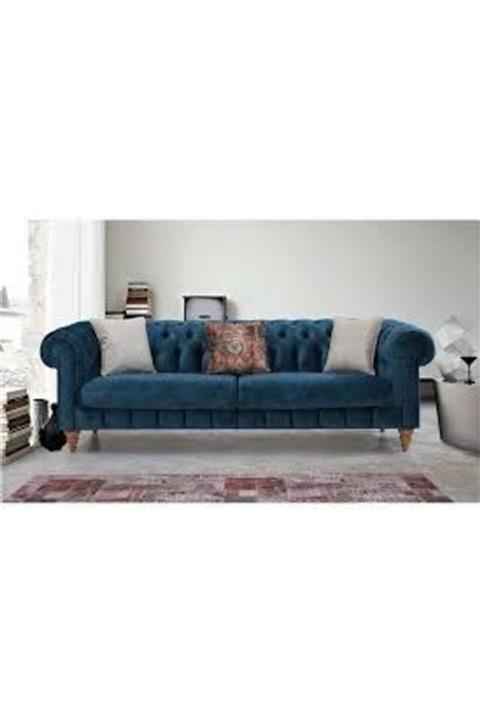 Berkay koltuk mobilya Chester Koltuk Üçlü Kanepe Mavi