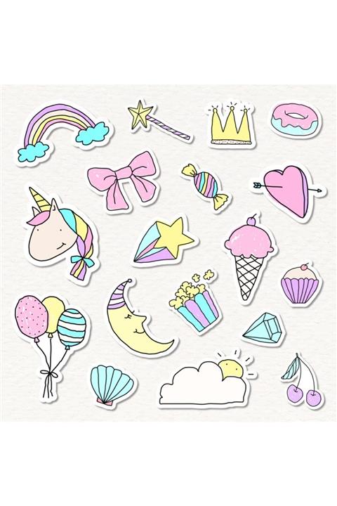 Alaçatı Art Boutiqe Sevimli Pastel Dodle Çıkartmalar Seti 18 Adet Ajanda,planlayıcı,laptop Vs Için Sticker