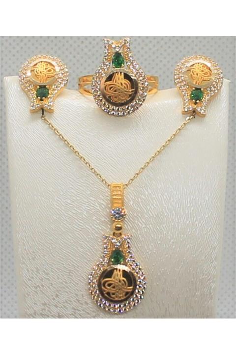 bydevli 14 Ayar Altın Tuğralı Lale Seti