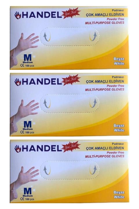 HANDEL 3 Kutu Pudrasız Beyaz 'M Beden Çok Amaçlı Poşet Eldiven