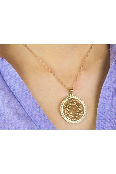 Mavili Gümüş Hz.süleyman Mührü Gümüş Kolye