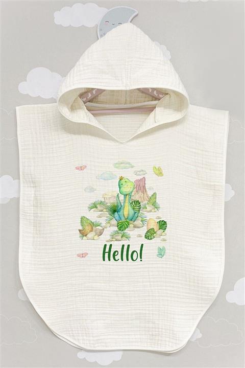 BabyLimon Hello Dino 4 Kat Müslin Kapüşonlu Panço - For Baby Serisi