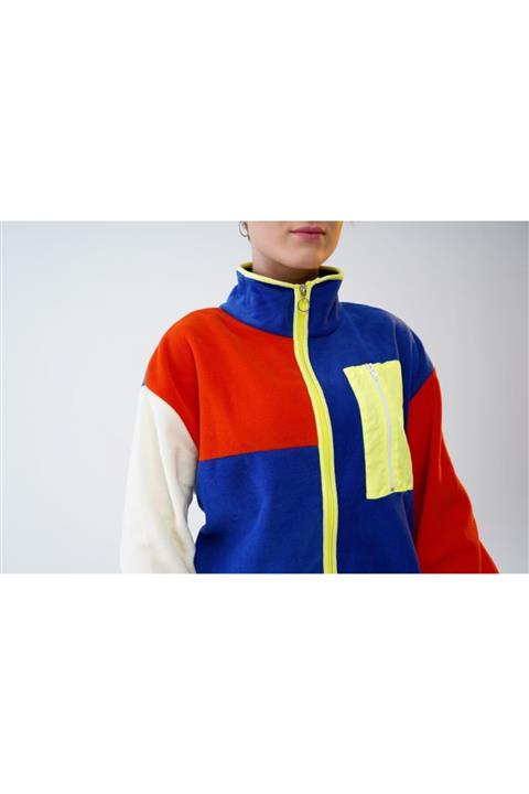 Feyzaekin Kadın Mavi Fermuarlı Cep Detaylı Polar