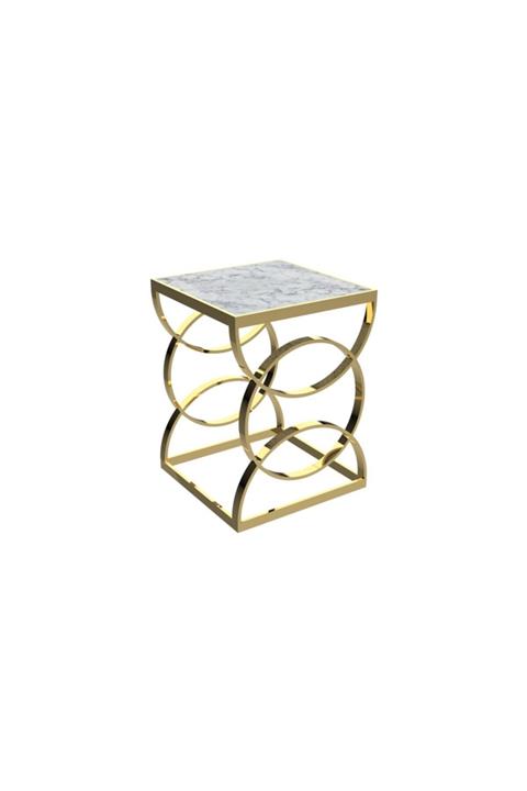 MAKSA Lovota Carrara White Parlak Paslanmaz Titanyum Gold Yan Sehpa