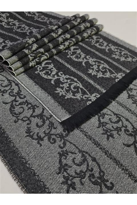 moda kaşkol Moda Siyah Desenli Polyester-viskon Dokuma Atkı