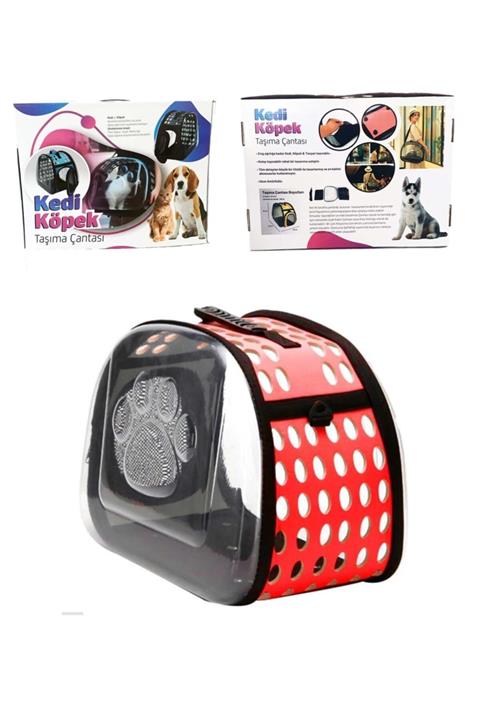 Maxisol Şeffaf Kedi Köpek Taşıma Çantası 42 X 26 X 35 Cm Özel Kutusunda Kırmızı