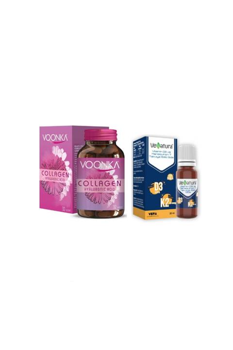 Voonka Collagen Hyaluronic Acid Kolajen 32 Tablet + Venatura Vitamin D3 Ve K2 Vitamini 20 Ml Damla