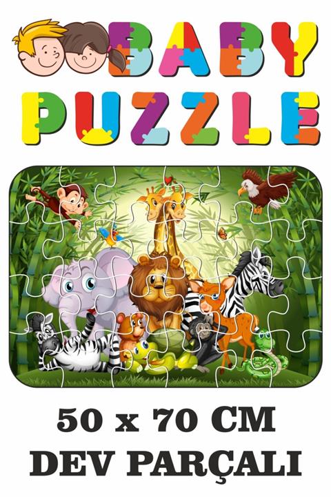 Baskı Atölyesi Sevimli Hayvanlar Dev Parçalı Eğlenceli Puzzle 50x70 Cm