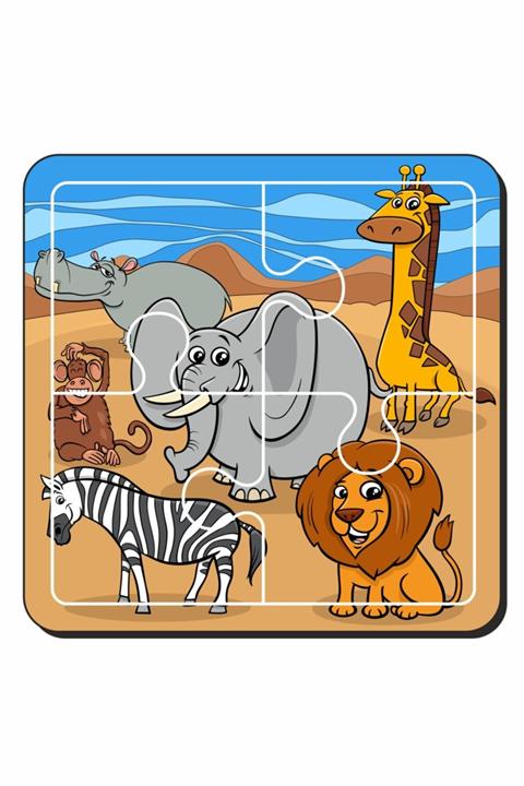 Baskı Atölyesi Fil, Aslan, Zürafa, Maymun Sevimli Hayvanlar 4 Parça Yapboz Ilk Puzzle, Kolay Puzzle
