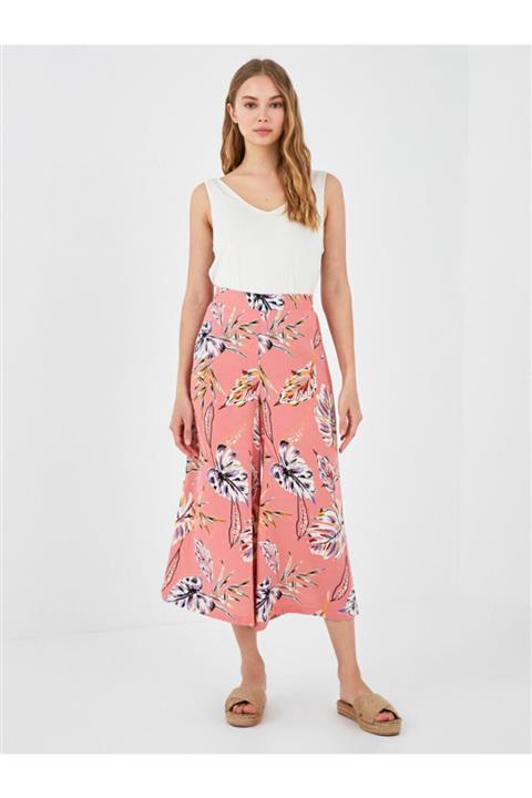 LC Waikiki Beli Lastikli Baskılı Geniş Paça Poplin Kadın Capri