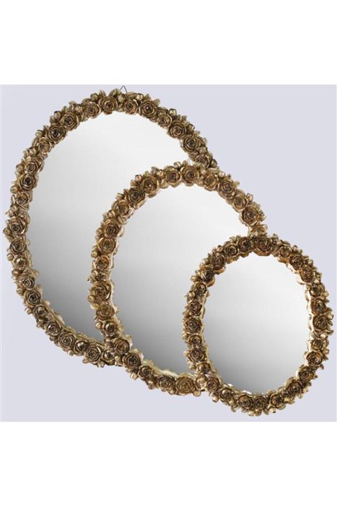 By Selim Selim Dekor Güllü Oval 3'lü Ayna Altın