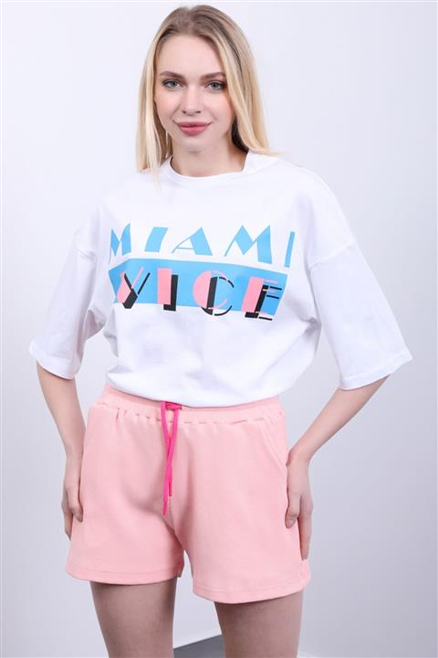 Masorte Miami Vice Baskılı Beyaz T-shirt
